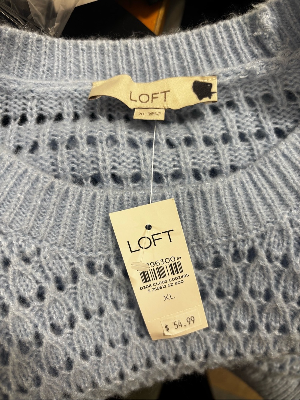 LOFT Pastel Blue Open-Knit Ruffle Shoulder Sweater - Picture 4 of 4
